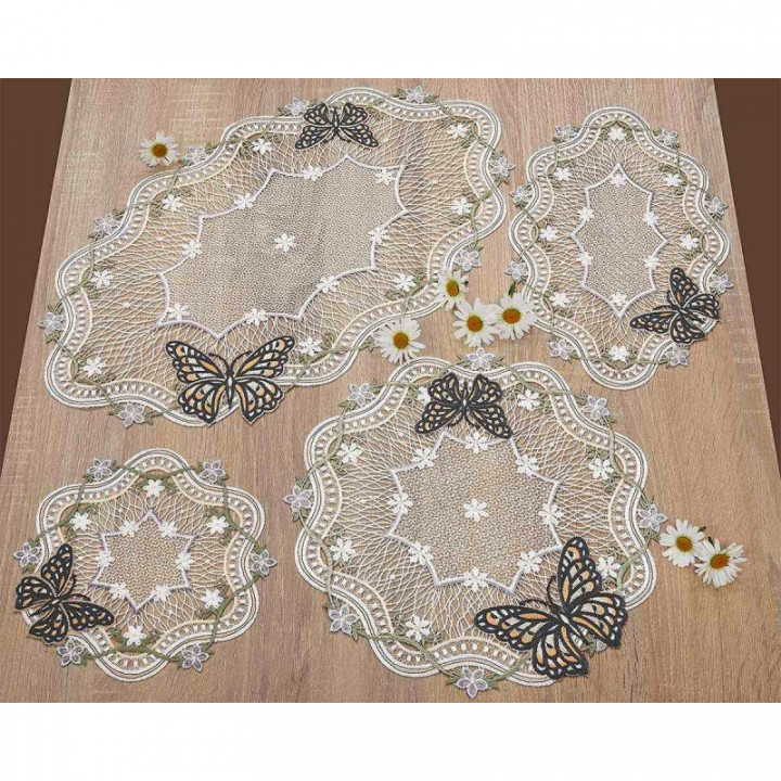 Deckchen Fiona Plauener Spitze Tischdecke Blüten und Schmetterlinge