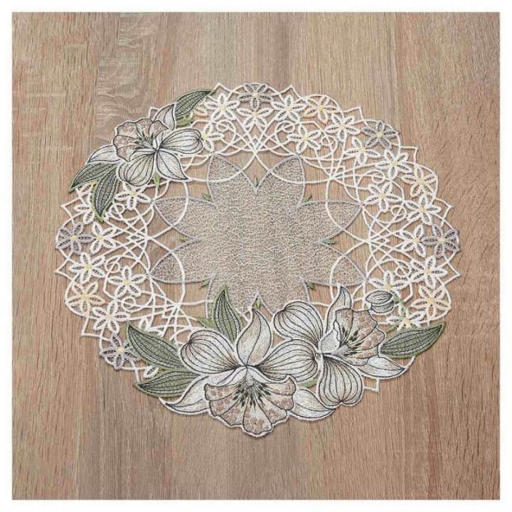 Deckchen Orchidee Plauener Spitze Tischdecke mit Blumen in creme