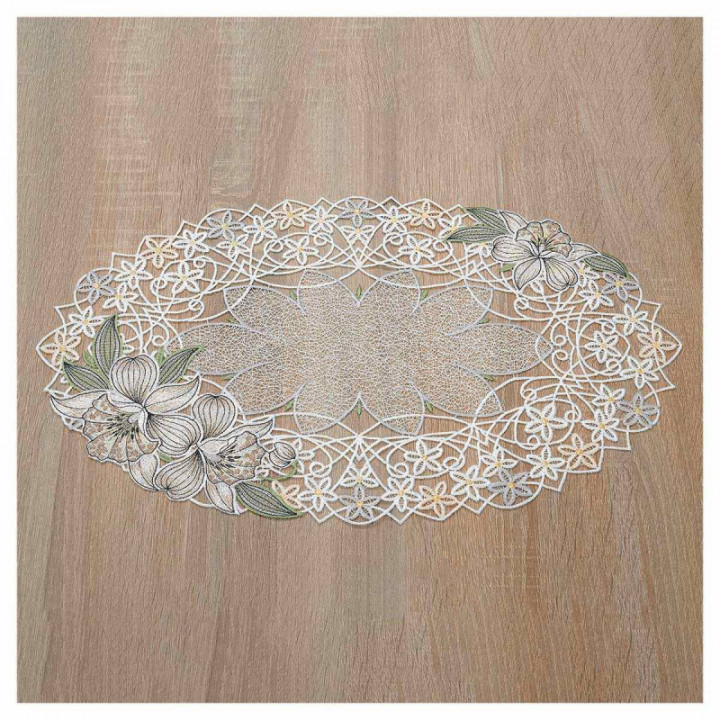 Deckchen Orchidee Plauener Spitze Tischdecke mit Blumen in creme