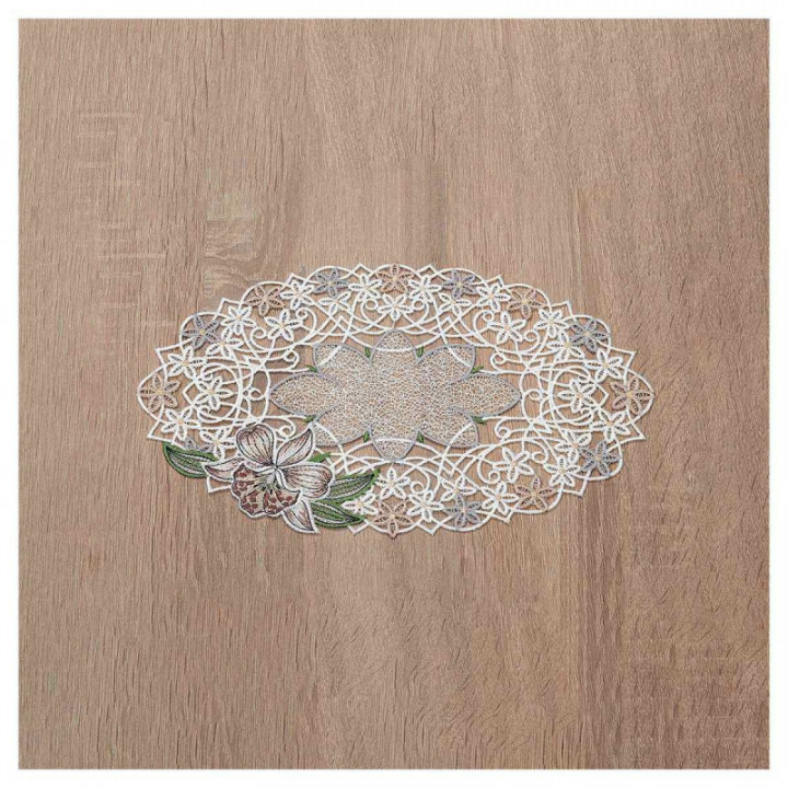 Deckchen Orchidee Plauener Spitze Tischdecke mit Blumen in rosé