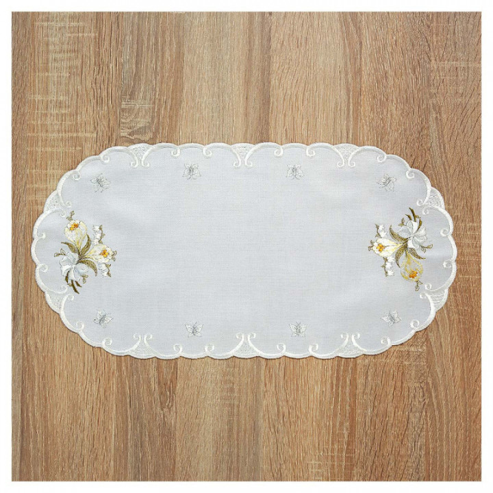 Bestickte Deckchen Frühlingsgruß Echte Plauener Spitze Tischdecke