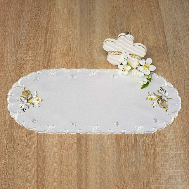 Bestickte Deckchen Frühlingsgruß Echte Plauener Spitze Tischdecke