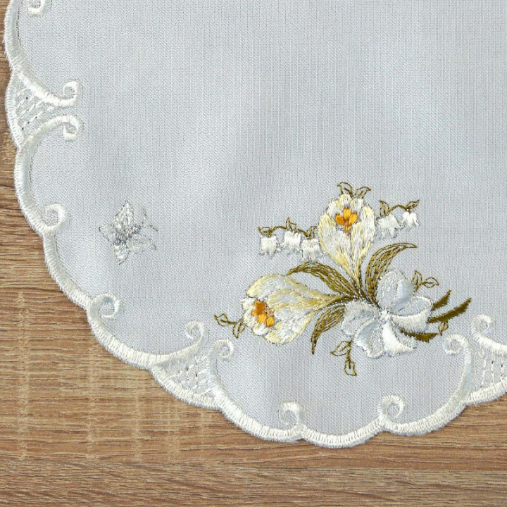 Bestickte Deckchen Frühlingsgruß Echte Plauener Spitze Tischdecke