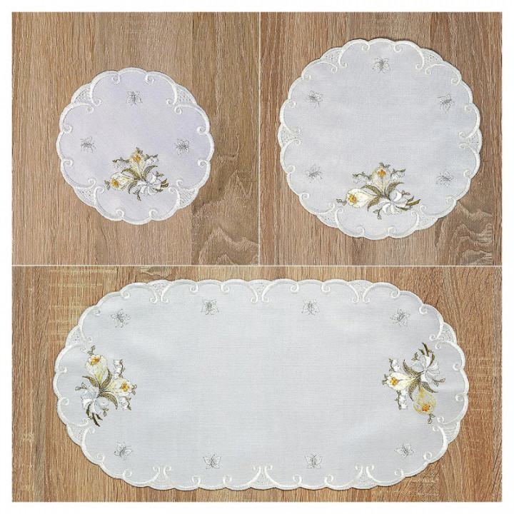 Bestickte Deckchen Frühlingsgruß Echte Plauener Spitze Tischdecke