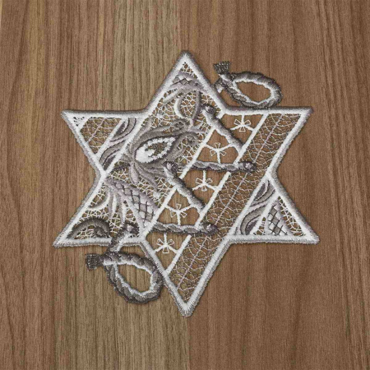 Winter-Deckchen Sternentraum Plauener Spitze grau 3er Set