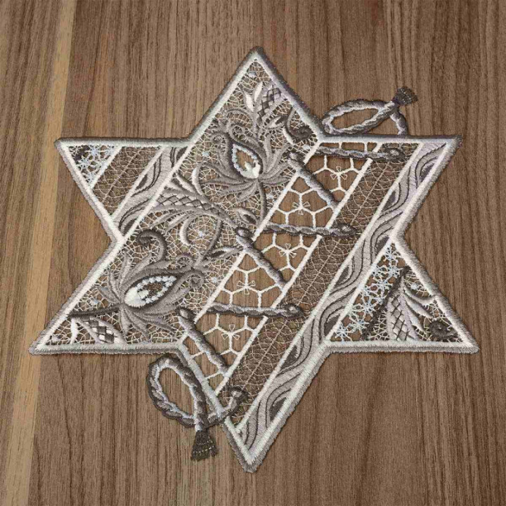 Winter-Deckchen Sternentraum Plauener Spitze grau 3er Set