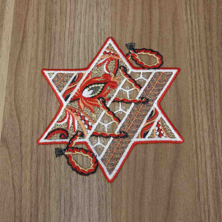 Winter-Deckchen Sternentraum Plauener Spitze rot 3er Set