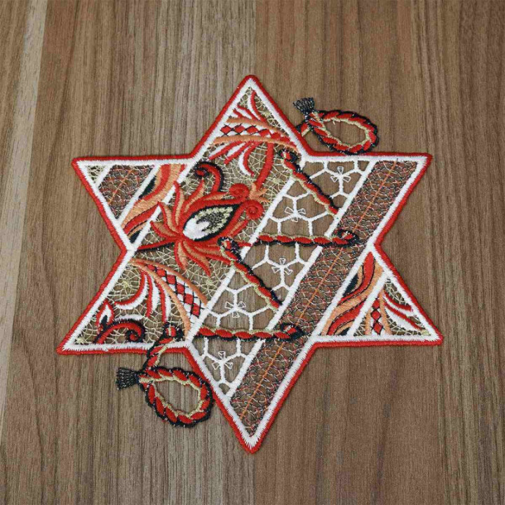 Winter-Deckchen Sternentraum Plauener Spitze rot 3er Set