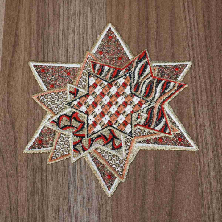 Winter-Deckchen Sternenzauber Plauener Spitze rot 3er Set