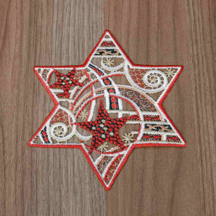 Winter-Deckchen Sternenschweif Plauener Spitze rot 3er Set