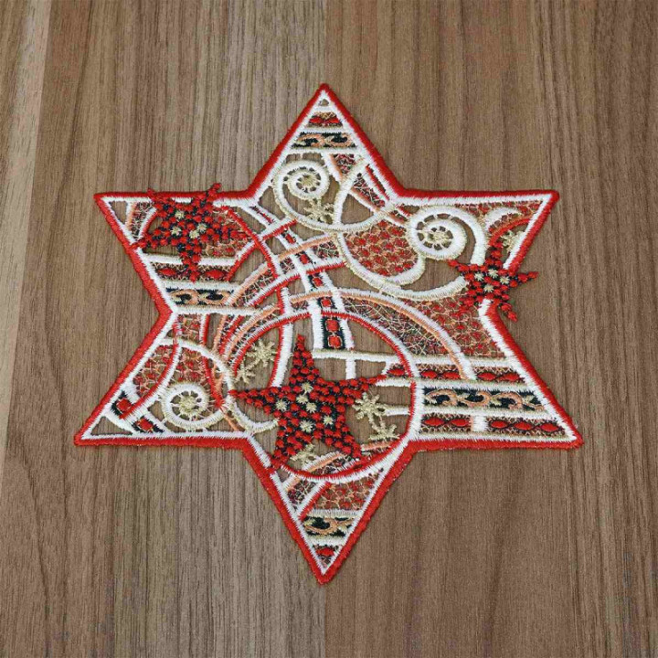 Winter-Deckchen Sternenschweif Plauener Spitze rot 3er Set