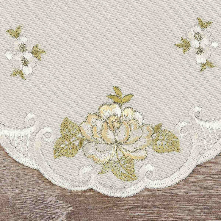 Deckchen Röslein Plauener Spitze Tischdecke in natur mit Rosen beige