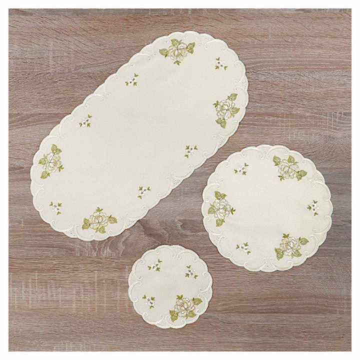 Deckchen Röslein Plauener Spitze Tischdecke in natur mit Rosen beige