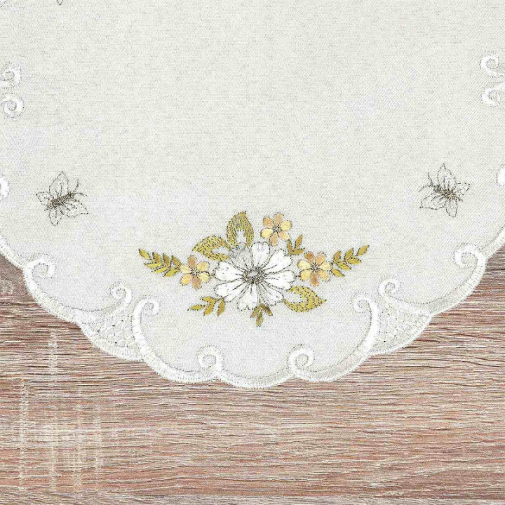 Deckchen Margeriten Plauener Spitze Tischdecke natur mit Blumen gelb