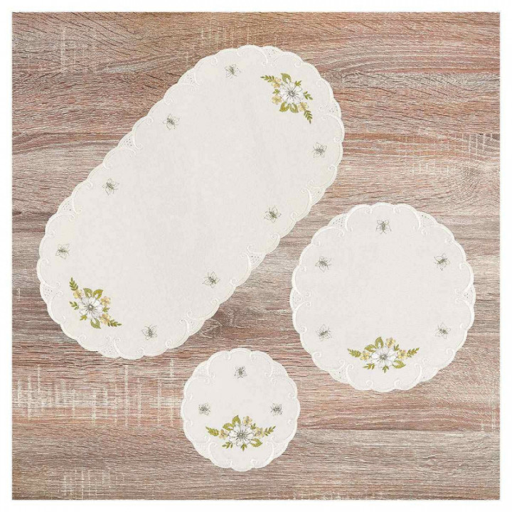 Deckchen Margeriten Plauener Spitze Tischdecke natur mit Blumen gelb