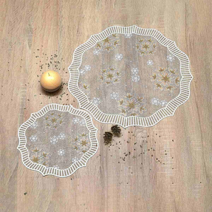 Tischdecke Leise rieselt der Schnee Plauener Spitze Deckchen Schneeflocken