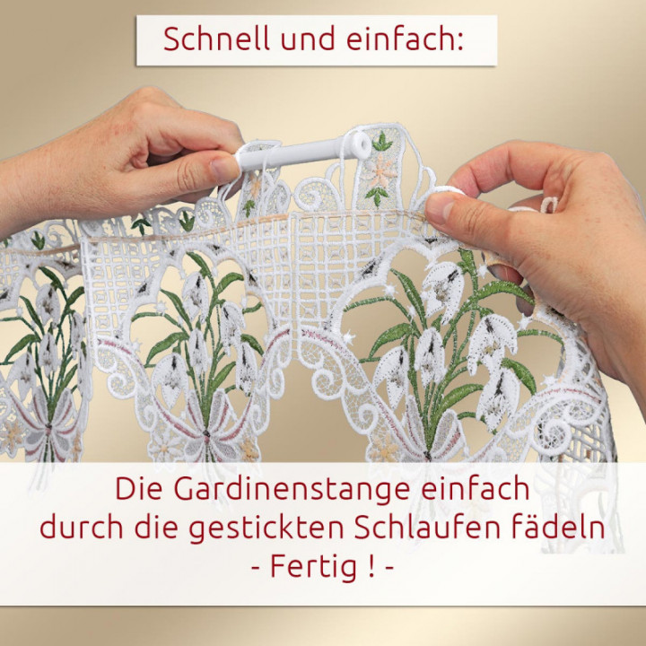 Schneeglöckchen Scheibengardine - Vogtländische Spitze - 20 cm