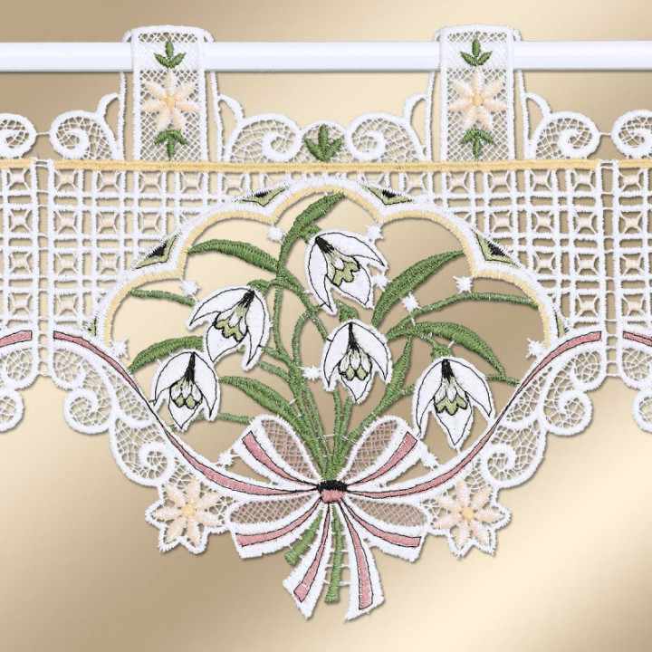 Schneeglöckchen Scheibengardine - Vogtländische Spitze - 20 cm