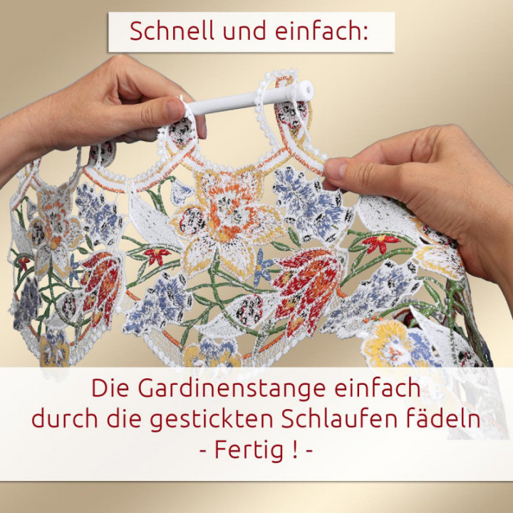 Frühlingserwachen Scheibengardine - Vogtländische Spitze - 22 cm