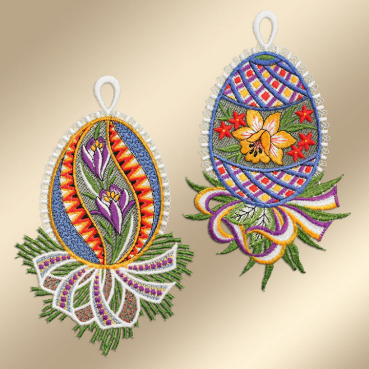 Fensterbilder-Set Ostereier - Plauener Spitze - Krokus & Narzisse