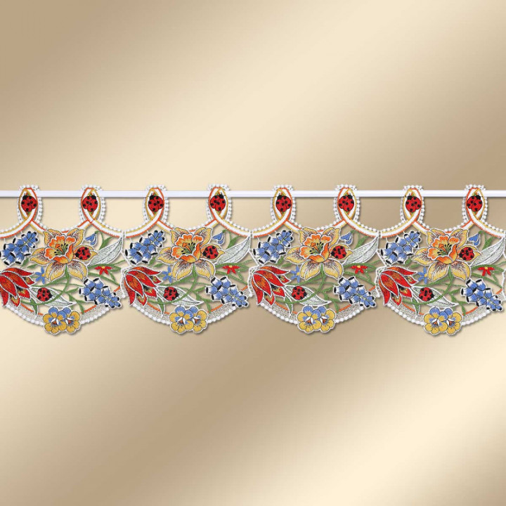 Frühlingserwachen Scheibengardine - Vogtländische Spitze - 22 cm