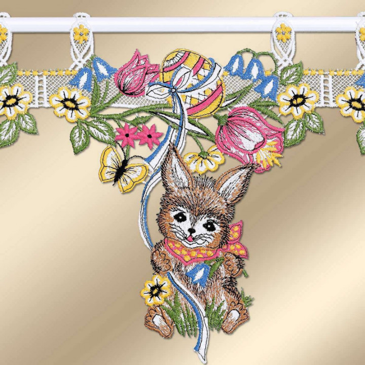 Osterwiese Scheibengardine - Vogtländische Spitze - Hase - 23 cm