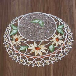 Tischdecke Margeritentraum Plauener Spitze Deckchen gelb-grün