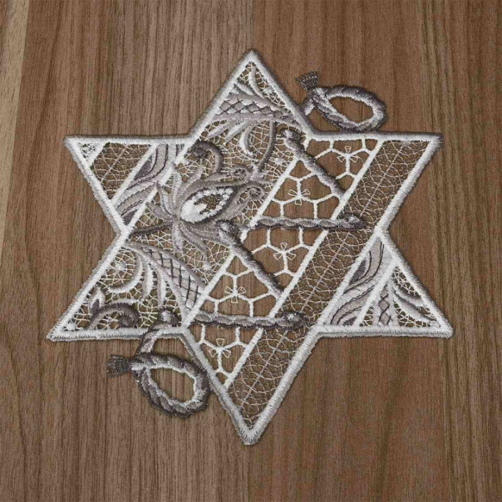 Tischdecke Sternentraum Plauener Spitze Weihnachts-Deckchen grau