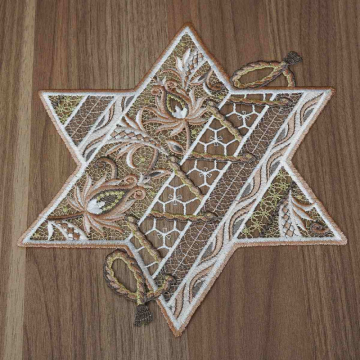 Tischdecke Sternentraum Plauener Spitze Weihnachts-Deckchen beige