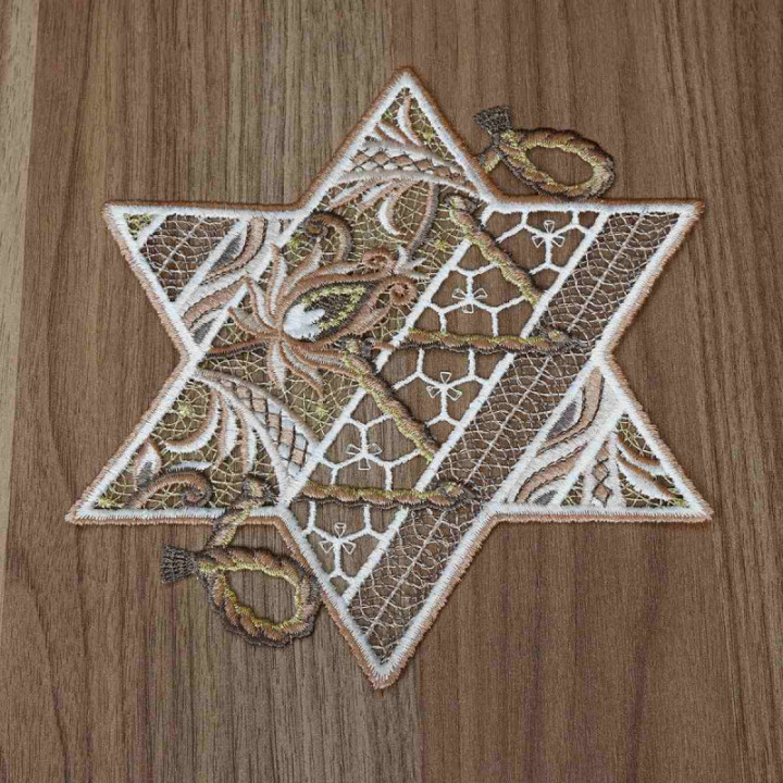 Tischdecke Sternentraum Plauener Spitze Weihnachts-Deckchen beige