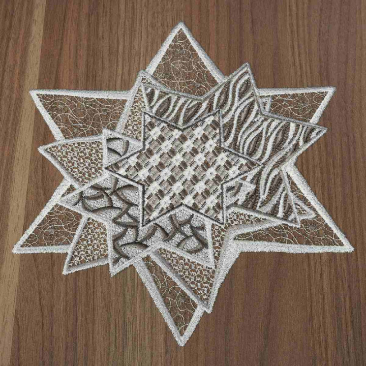 Tischdecke Sternenzauber Plauener Spitze Weihnachts-Deckchen grau