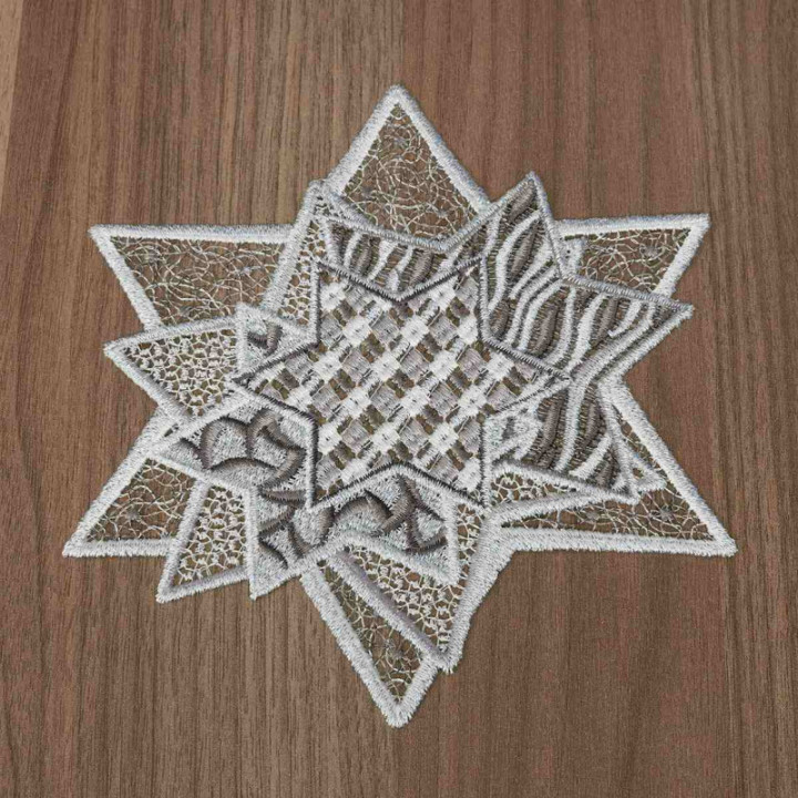 Tischdecke Sternenzauber Plauener Spitze Weihnachts-Deckchen grau