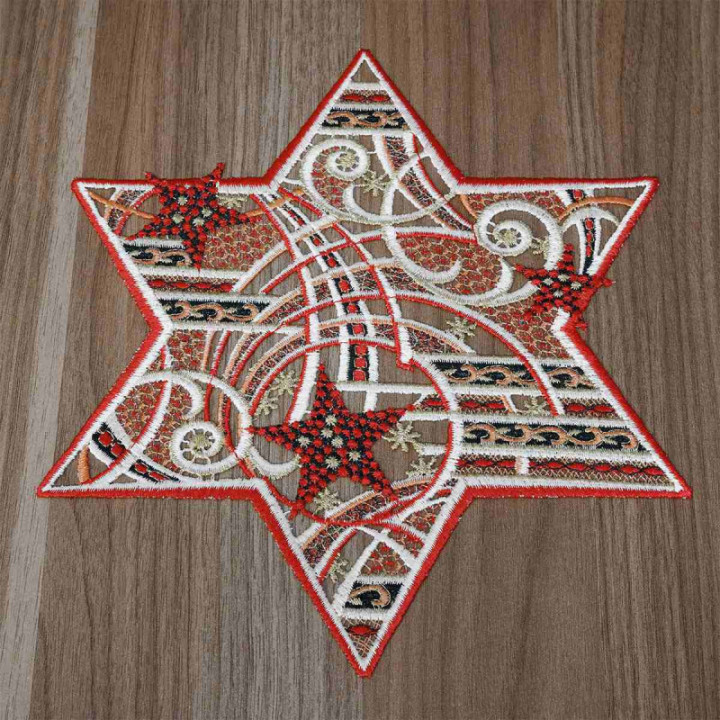 Tischdecke Sternenschweif Plauener Spitze Weihnachts-Deckchen rot