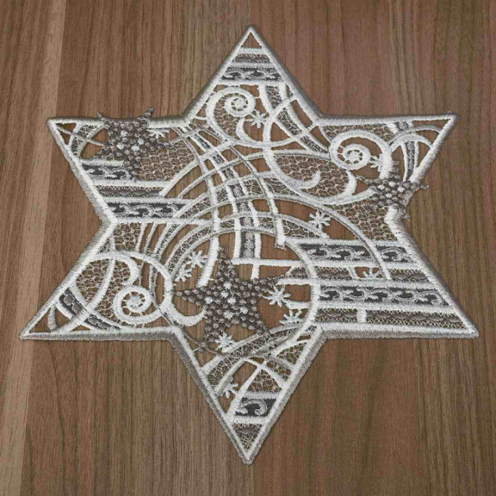 Tischdecke Sternenschweif Plauener Spitze Weihnachts-Deckchen grau