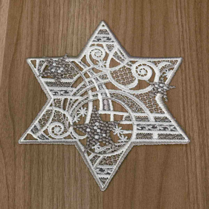 Tischdecke Sternenschweif Plauener Spitze Weihnachts-Deckchen grau