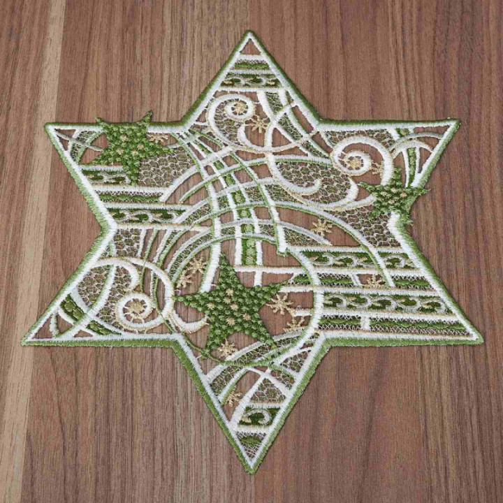 Tischdecke Sternenschweif Plauener Spitze Weihnachts-Deckchen grün