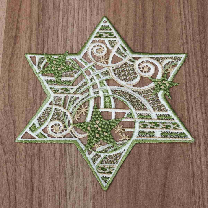 Tischdecke Sternenschweif Plauener Spitze Weihnachts-Deckchen grün