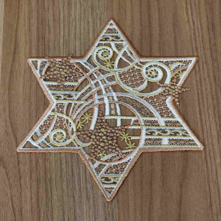 Tischdecke Sternenschweif Plauener Spitze Weihnachts-Deckchen beige