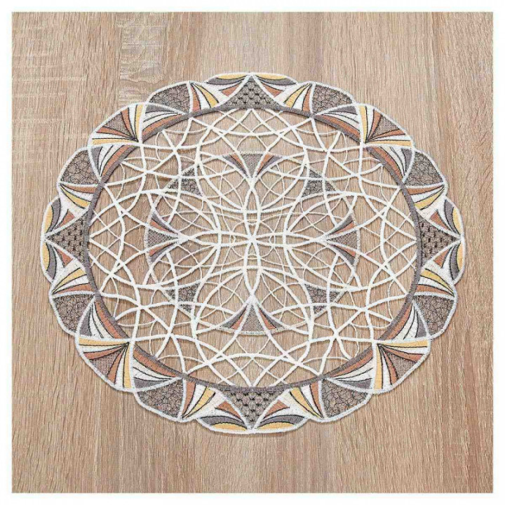 Deckchen Joline aus Echter Plauener Spitze moderne Tischdecke beige-braun