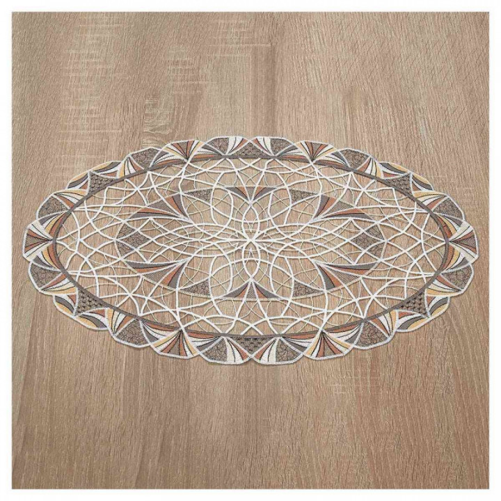 Deckchen Joline aus Echter Plauener Spitze moderne Tischdecke beige-braun