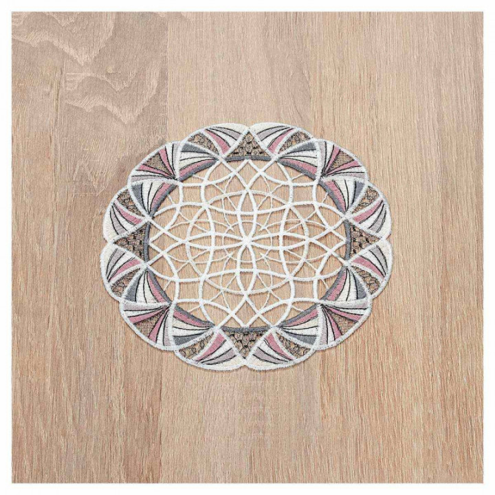 Deckchen Joline aus Echter Plauener Spitze moderne Tischdecke taupe-rosé