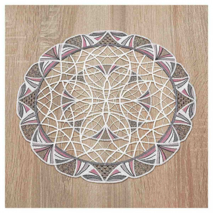 Deckchen Joline aus Echter Plauener Spitze moderne Tischdecke taupe-rosé