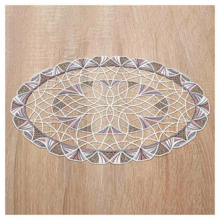 Deckchen Joline aus Echter Plauener Spitze moderne Tischdecke taupe-rosé