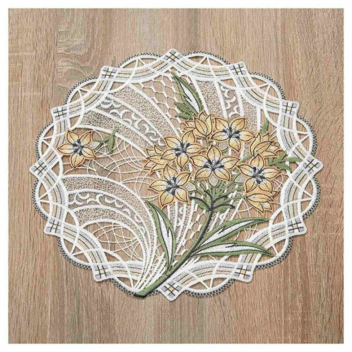 Deckchen Florica Echte Plauener Spitze Tischdecke mit Blumen orange