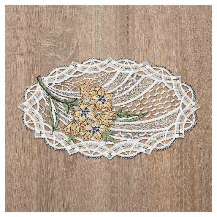 Deckchen Florica Echte Plauener Spitze Tischdecke mit Blumen orange