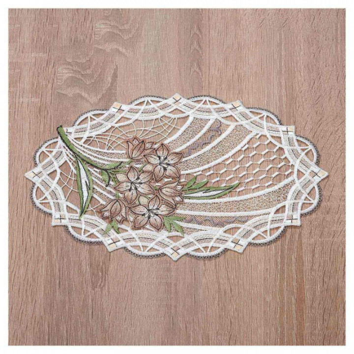 Deckchen Florica Echte Plauener Spitze Tischdecke mit Blumen altrosa