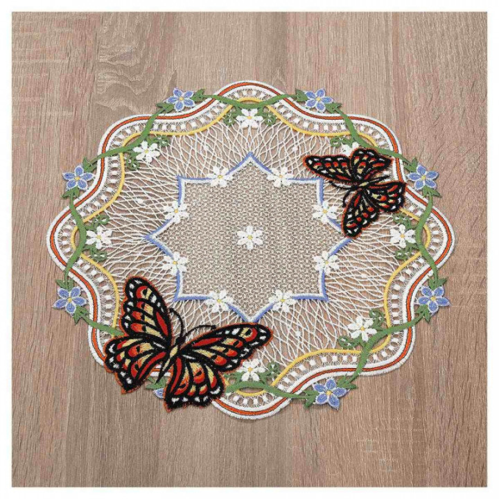 Deckchen Fiona Plauener Spitze Tischdecke Blüten und Schmetterlinge