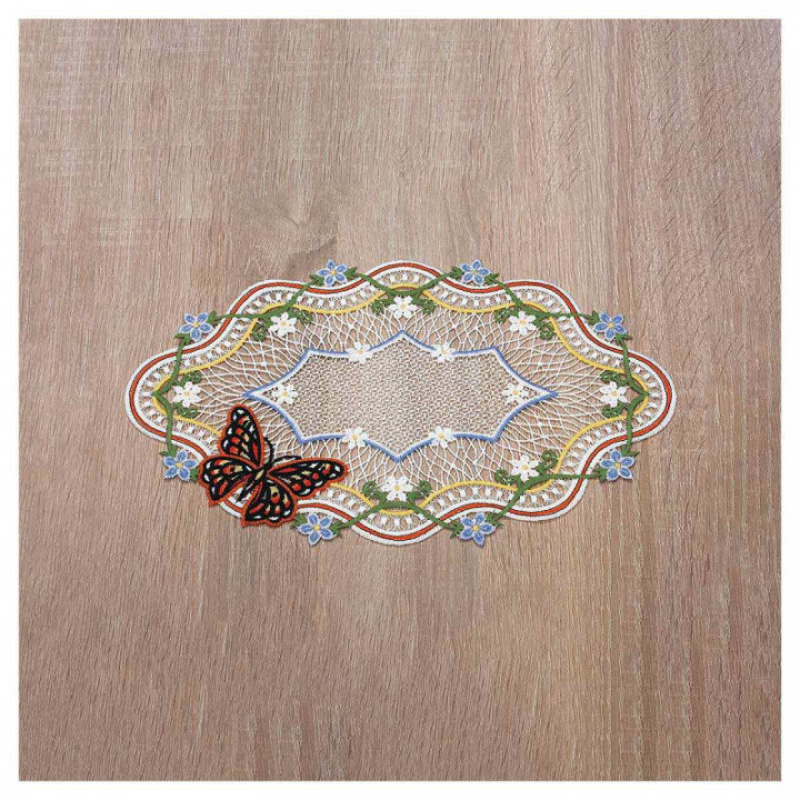 Deckchen Fiona Plauener Spitze Tischdecke Blüten und Schmetterlinge
