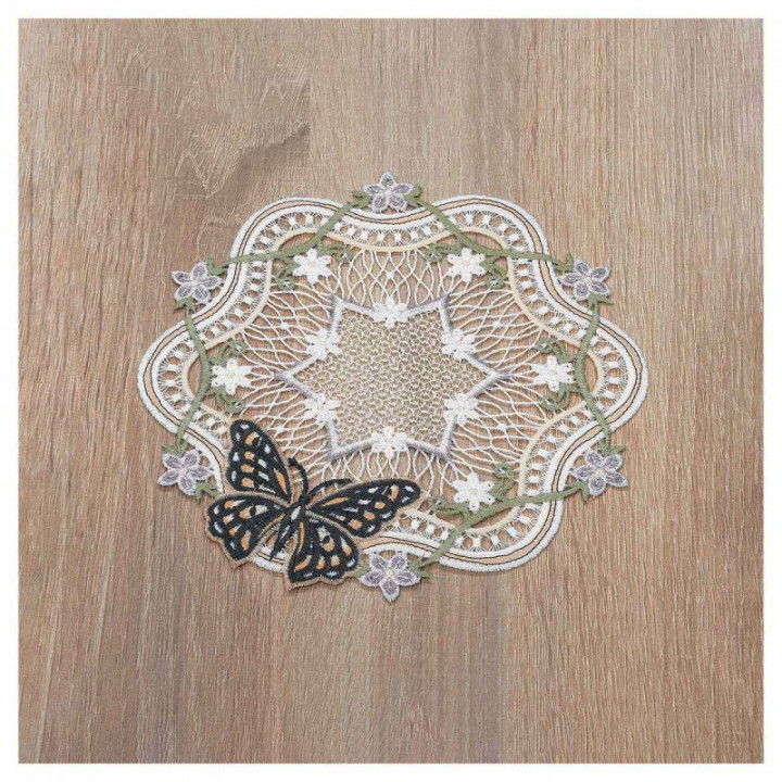 Deckchen Fiona Plauener Spitze Tischdecke Blüten und Schmetterlinge