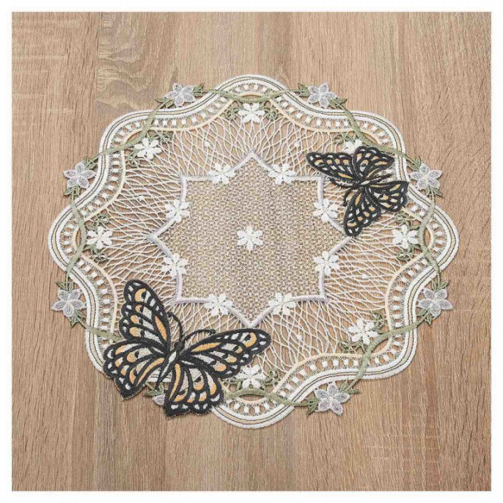 Deckchen Fiona Plauener Spitze Tischdecke Blüten und Schmetterlinge